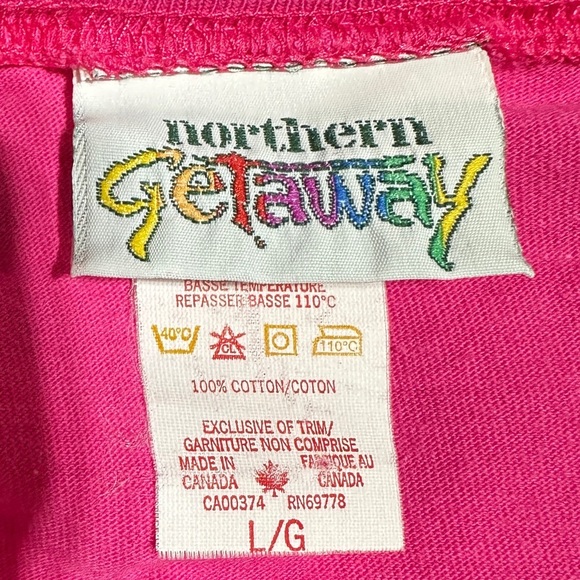 Vintage Northern Getaway Pink Tee Cartoon Ride Floral Print Canada Size Large - Picture 3 of 6